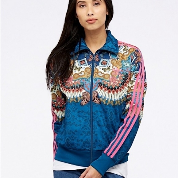 🦋NEW ADIDAS X FARM RIO BARBOMIX TEAL BLUE BUTTERFLY ZIP UP JACKET XS - Picture 2 of 7